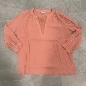 Madewell dusty rose lace-up long sleeve top